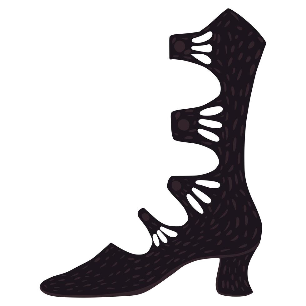 stivali antichi isolati su sfondo bianco. scarpe lunghe vintage colore nero in stile doodle. vettore