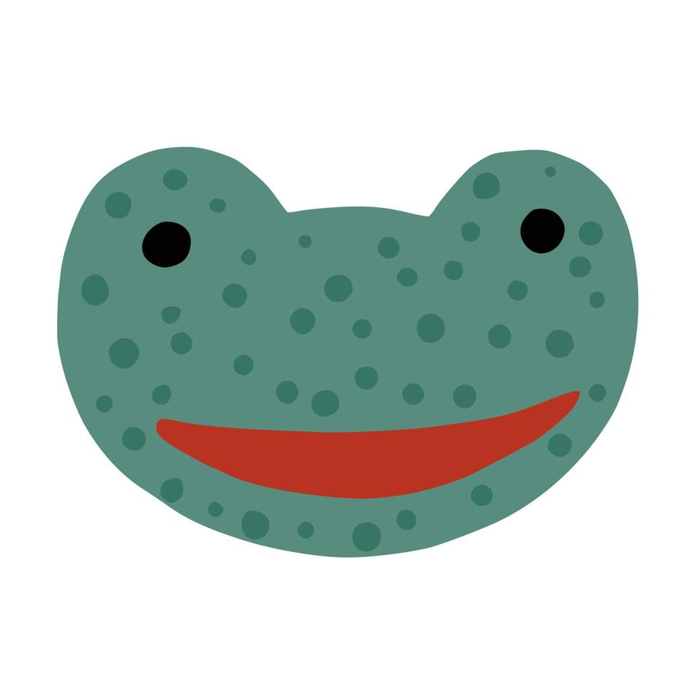 rana del personaggio del viso isolata su sfondo bianco. simpatico personaggio dei cartoni animati d'acqua colore verde in stile doodle. vettore