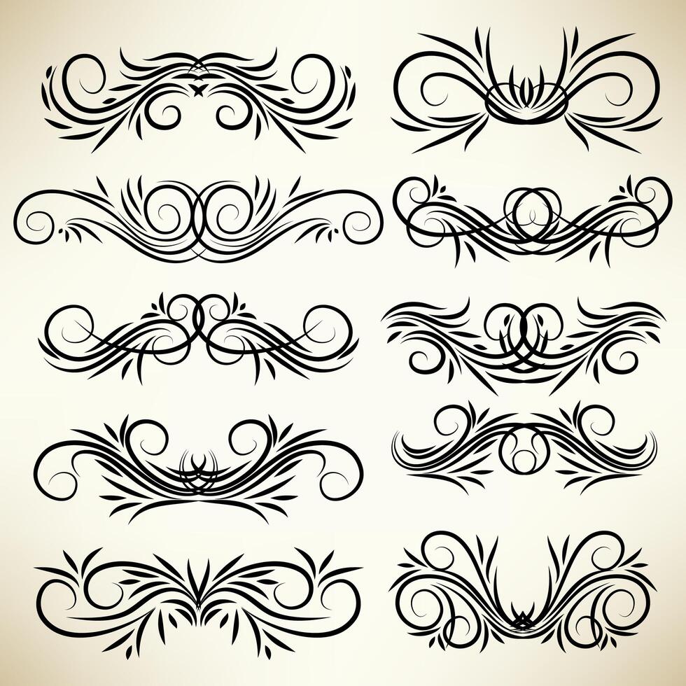Set ornamenti di turbinio calligrafici d&#39;epoca vettore