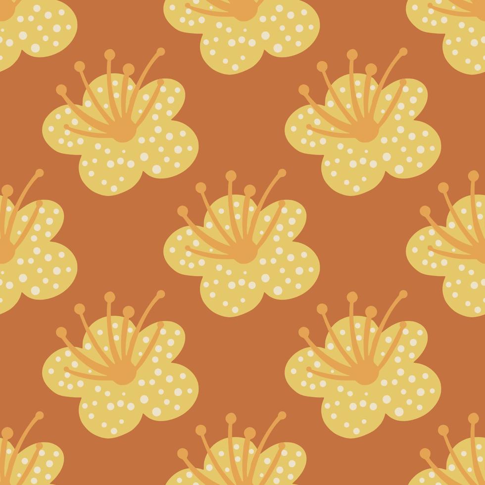 piante primaverili senza cuciture su sfondo arancione. modello floreale vettoriale in stile doodle con fiori.