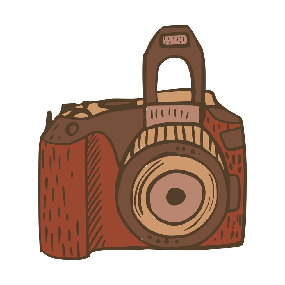 fotocamera retrò isolata con torcia su sfondo bianco. macchina fotografica classica dell'illustrazione disegnata a mano. vettore