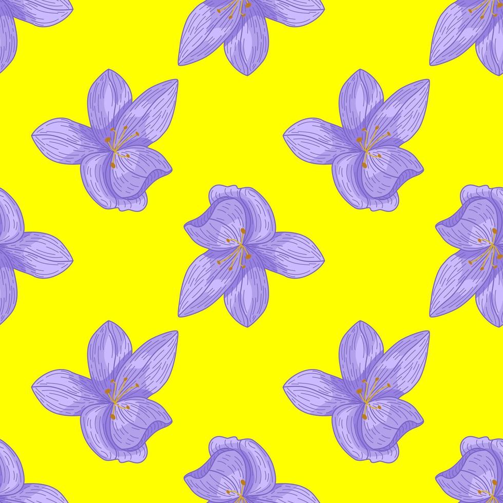 contrasto estate senza cuciture con elementi di fiori di orchidea blu. sfondo giallo. vettore