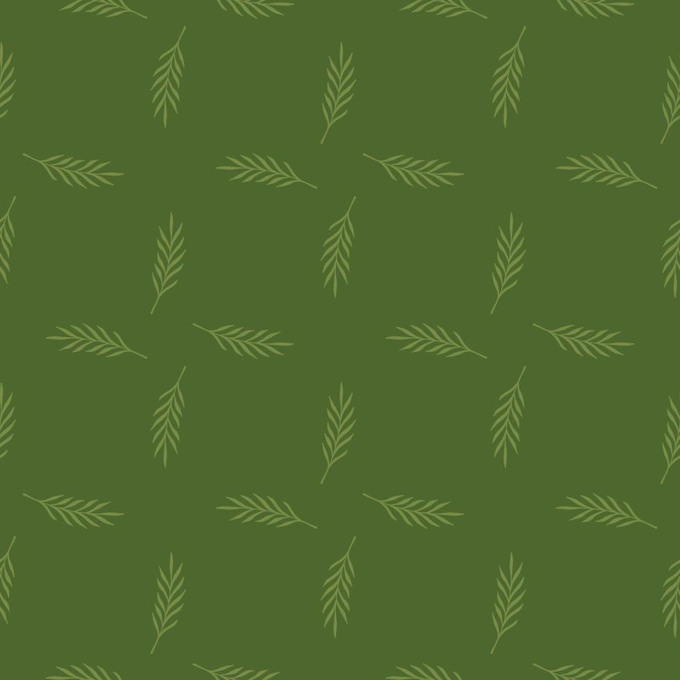 fogliame vintage senza cuciture con rami in stile geometrico foglie ornamento. sfondo verde oliva. vettore