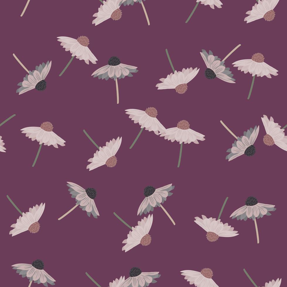 modello senza cuciture casuale con ornamento di fiori di gerbera botanica doodle. sfondo viola. vettore