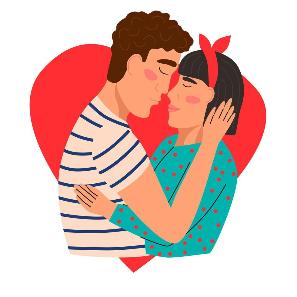 una coppia che si bacia. cuore sullo sfondo. illustrazione vettoriale piatta. biglietto di auguri di san valentino.