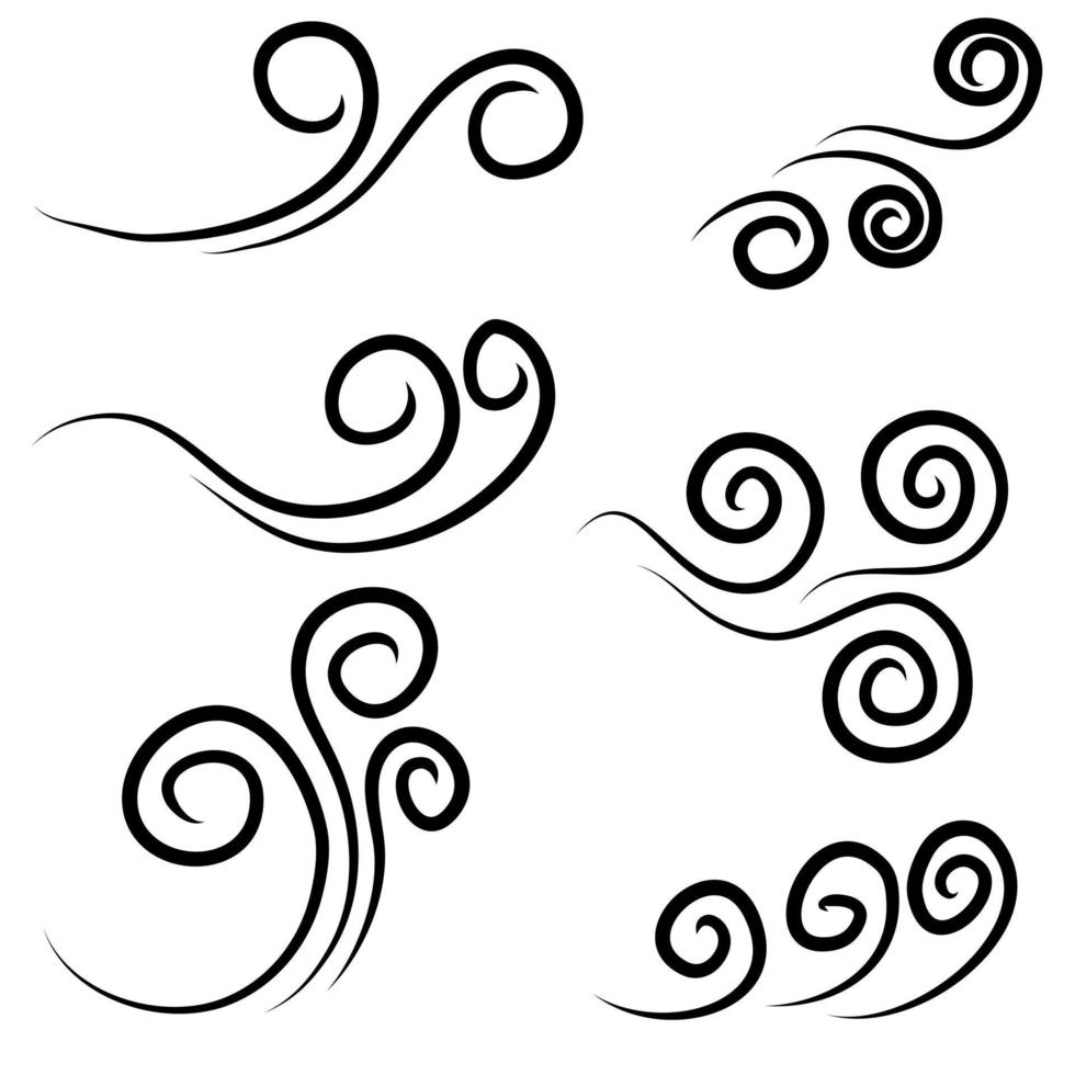 raffica di vento disegnata a mano isolata su sfondo bianco. illustrazione vettoriale di scarabocchio.