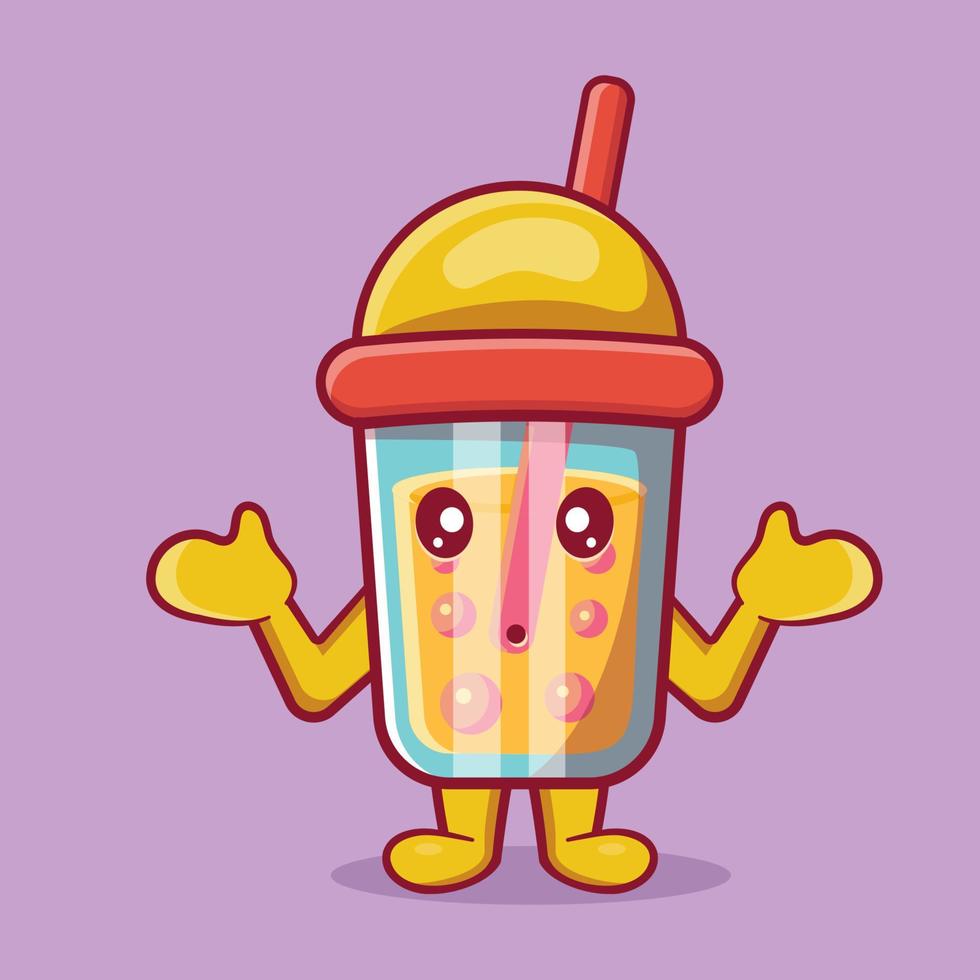 mascotte del personaggio della bevanda del tè della bolla carina con gesto confuso isolato cartone animato in stile piatto vettore