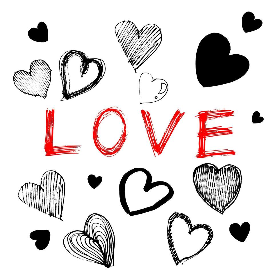 illustrazione disegnata a mano dell'icona di amore del cuore su sfondo bianco vettore
