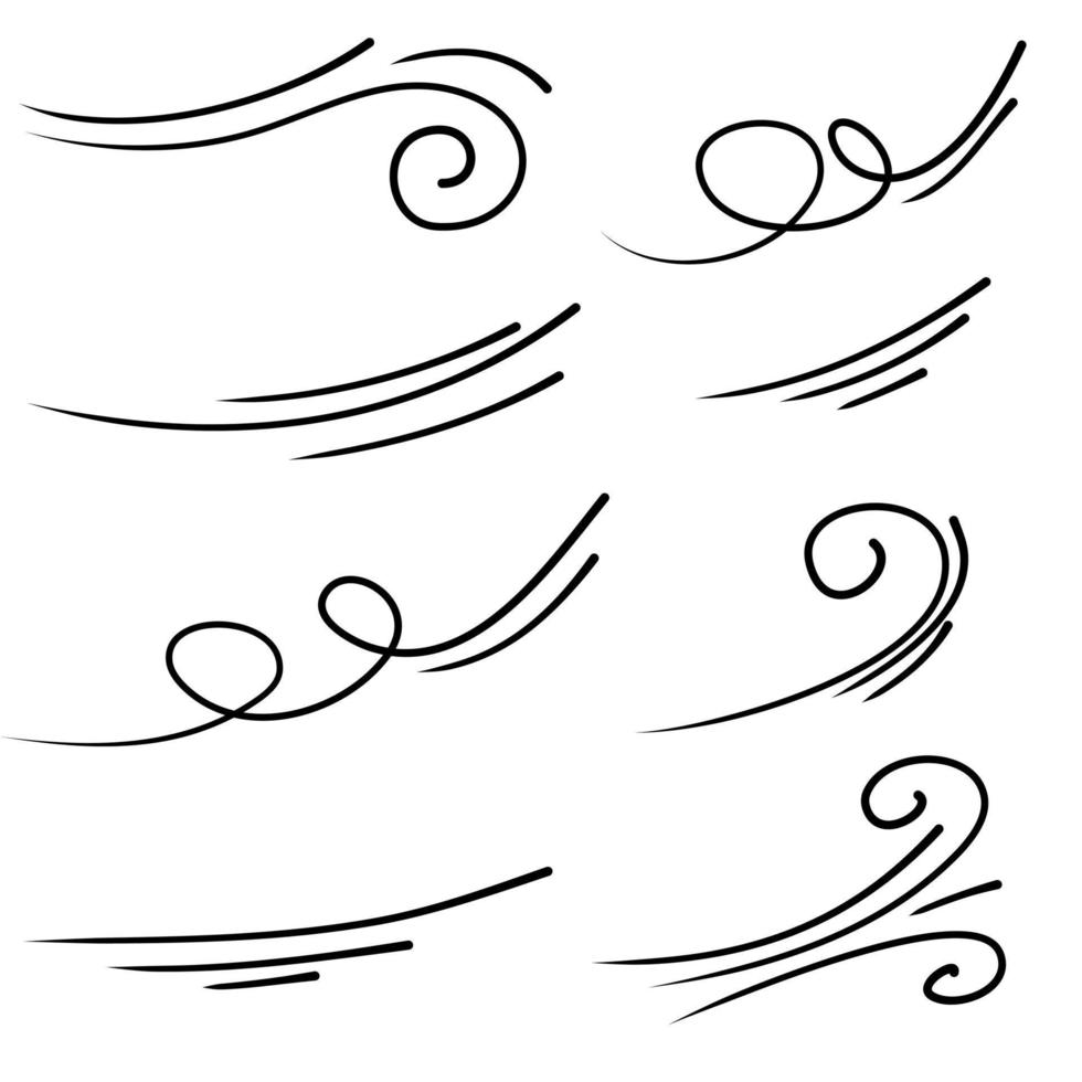 raffica di vento disegnata a mano isolata su sfondo bianco. illustrazione vettoriale di scarabocchio.
