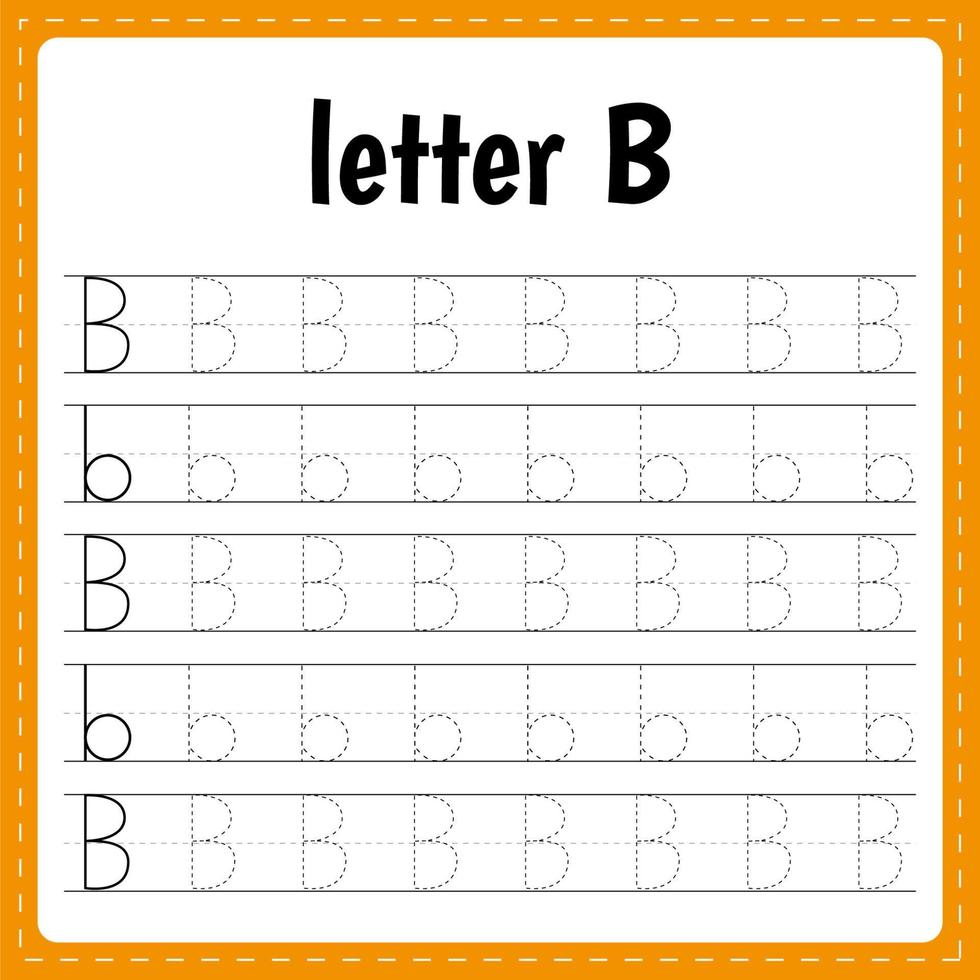 scrivendo lettere. pagina di tracciamento. foglio di pratica. foglio di lavoro per bambini. impara l'alfabeto lettera b vettore
