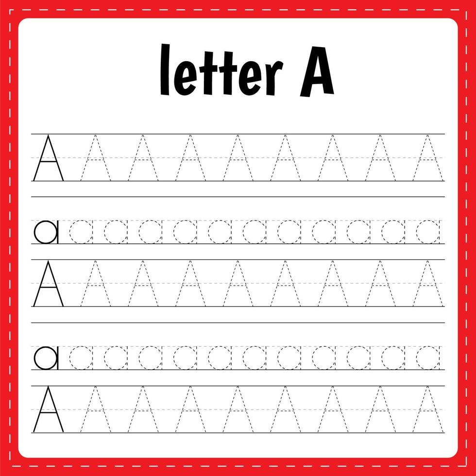 scrivendo lettere. pagina di tracciamento. foglio di pratica. foglio di lavoro per bambini. impara l'alfabeto lettera a vettore