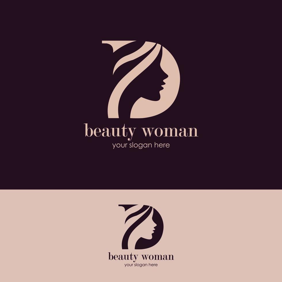modello di logo del salone di bellezza per acconciatura da donna in stile sillhouette vettore