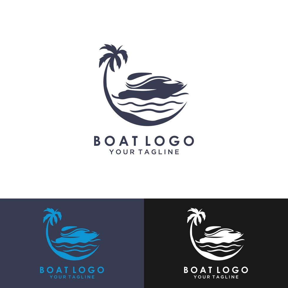 modello di progettazione del logo dello scenario della spiaggia di montagna, lago delle colline, logo di viaggio dell'isola. vettore