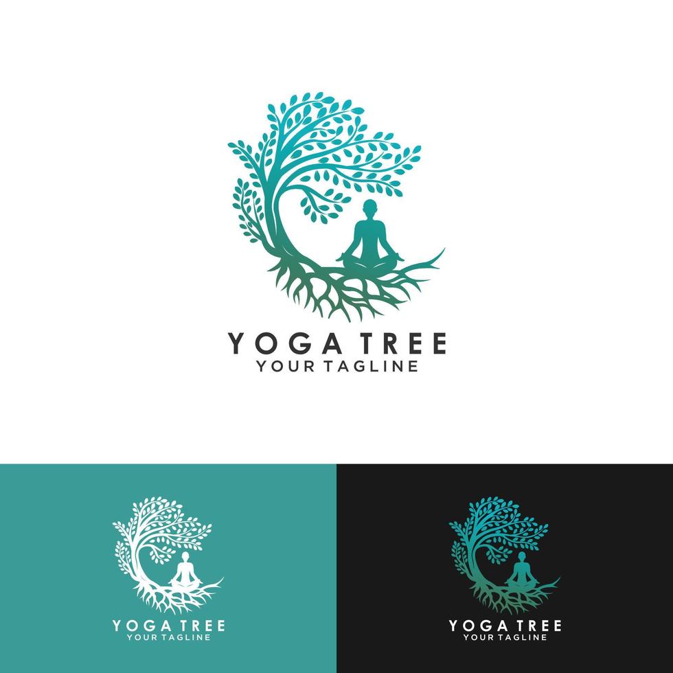 vettore logo yoga, una meditazione uomo in luogo naturale.