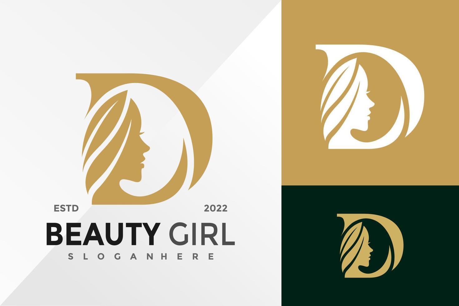 lettera d modello di illustrazione vettoriale di design del logo della ragazza di bellezza