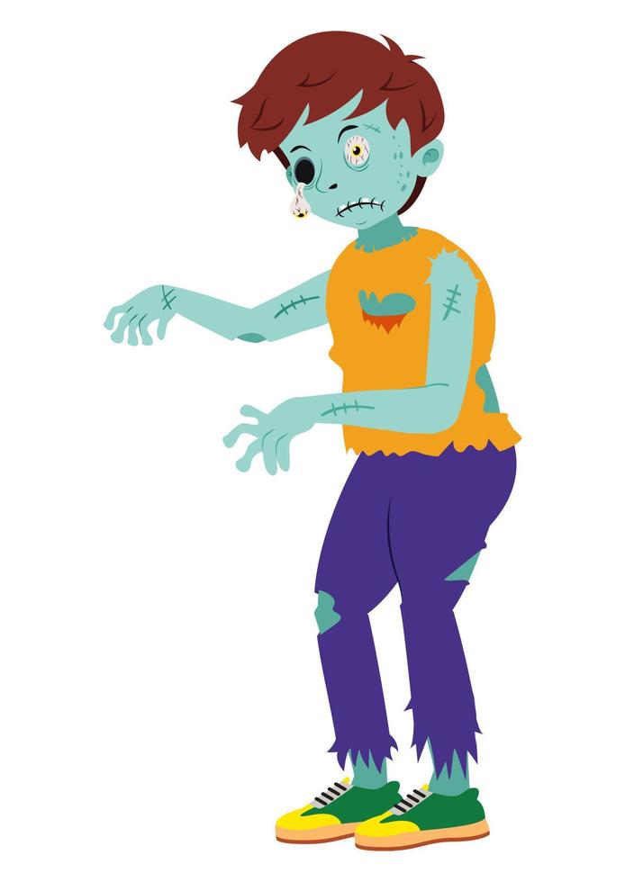 illustrazione di zombie del fumetto con un occhio fuori. zombie spaventoso isolato su uno sfondo bianco vettore