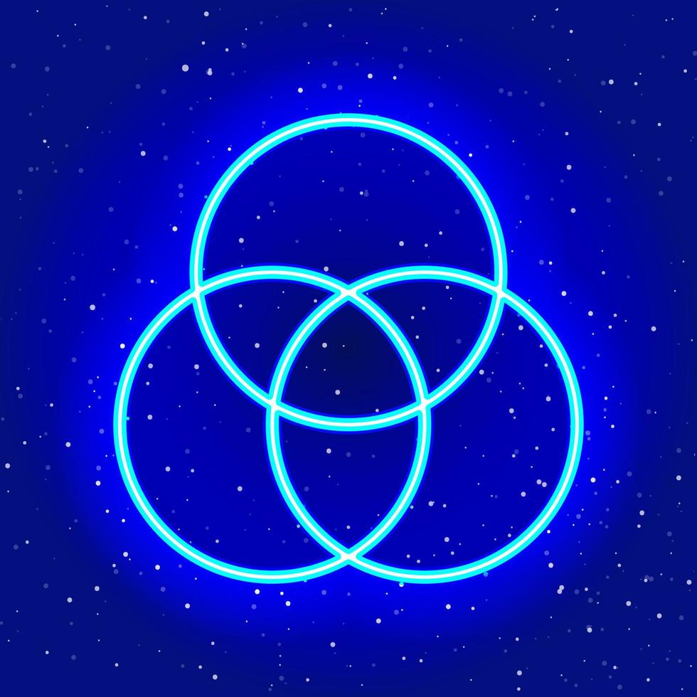 icona rotonda blu neon. blu notte. design geometrico rotondo intrecciato al neon. icona al neon realistica. icona lineare su sfondo bianco. vettore