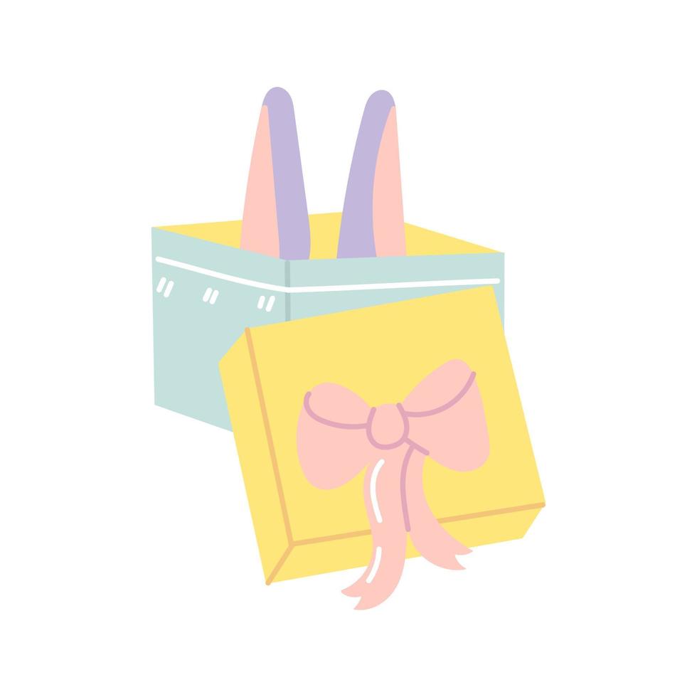 orecchie di coniglio che sporgono dalla scatola, illustrazione piatta vettoriale in stile disegnato a mano