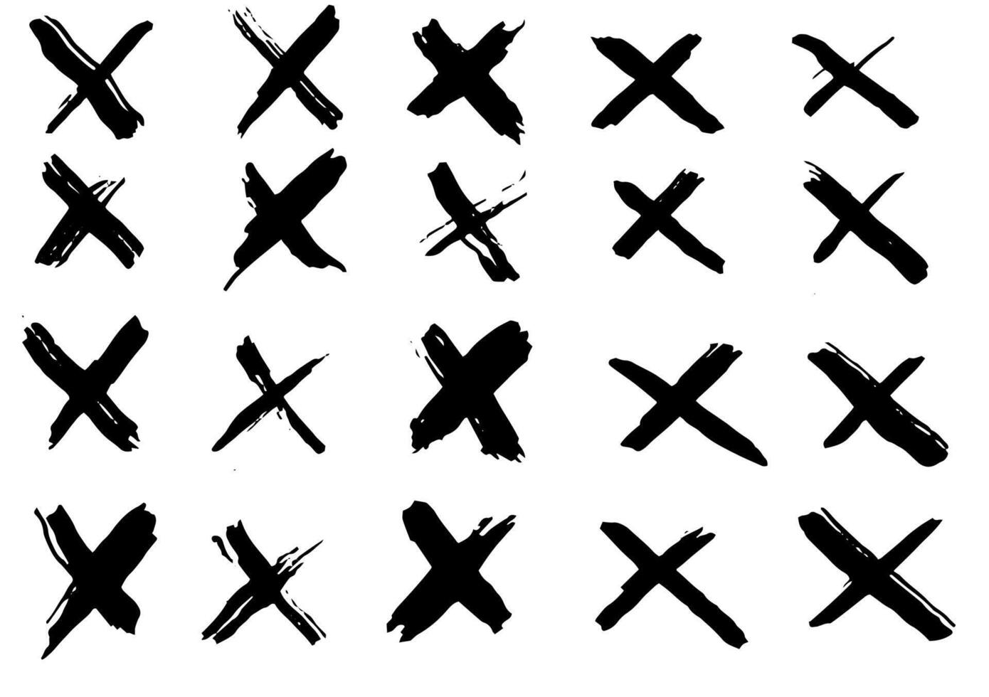 vettore set x segno nero. simbolo grafico del segno di croce. segno x grunge