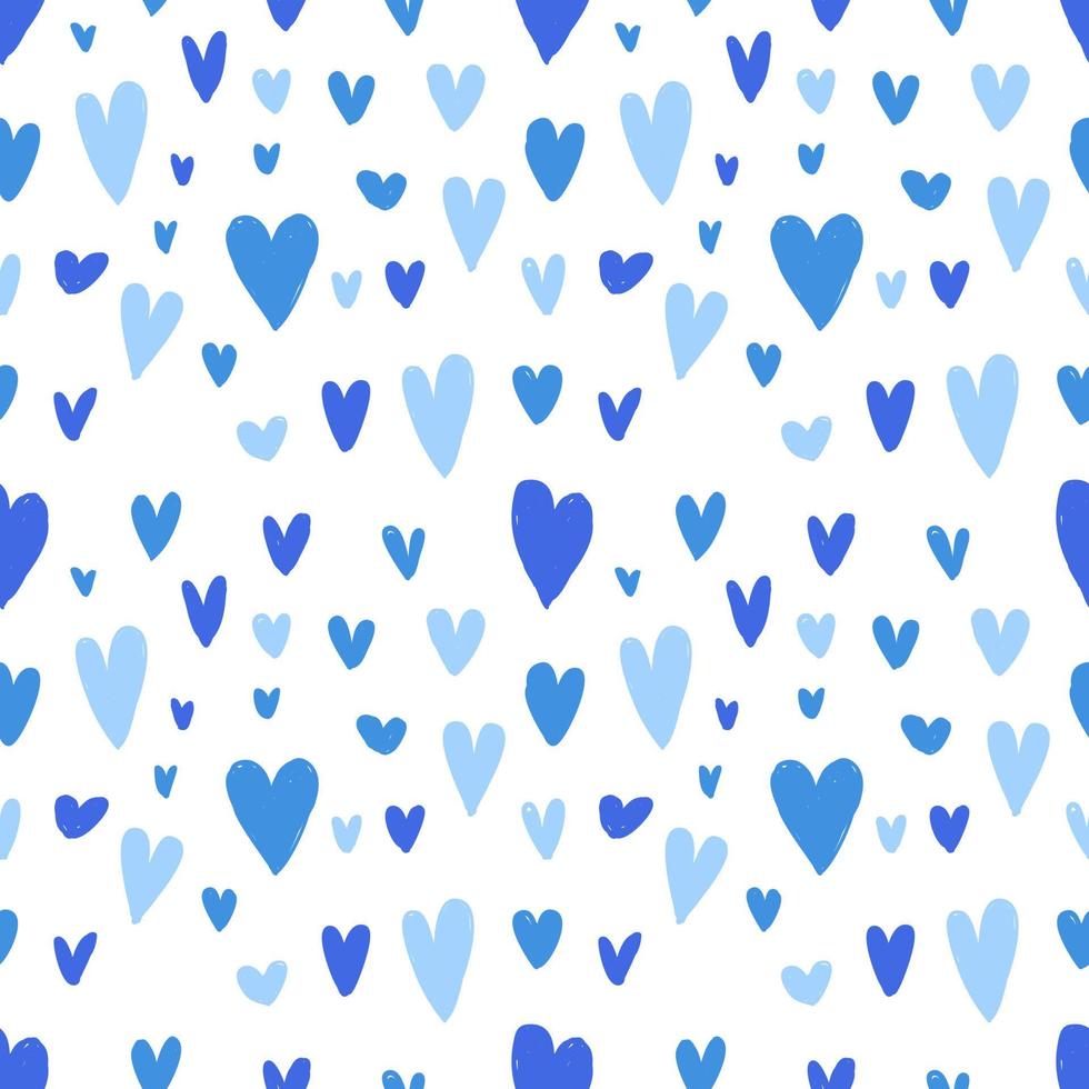 linee vettoriali disegnate a mano. modello senza cuciture. modello di carta da imballaggio. modello di decorazione di san valentino. modello di cuori senza soluzione di continuità. Blu Reale.