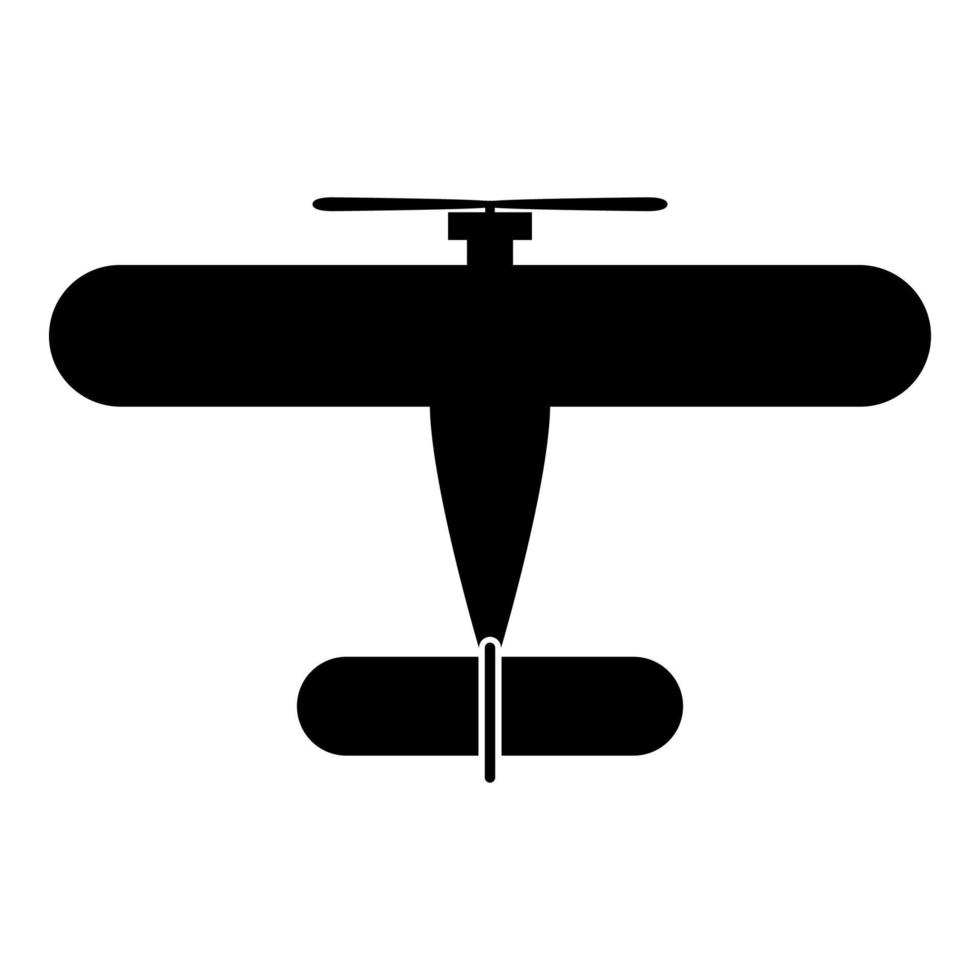 aereo a elica retrò vintage piccolo aereo icona motore singolo colore nero illustrazione vettoriale immagine stile piatto
