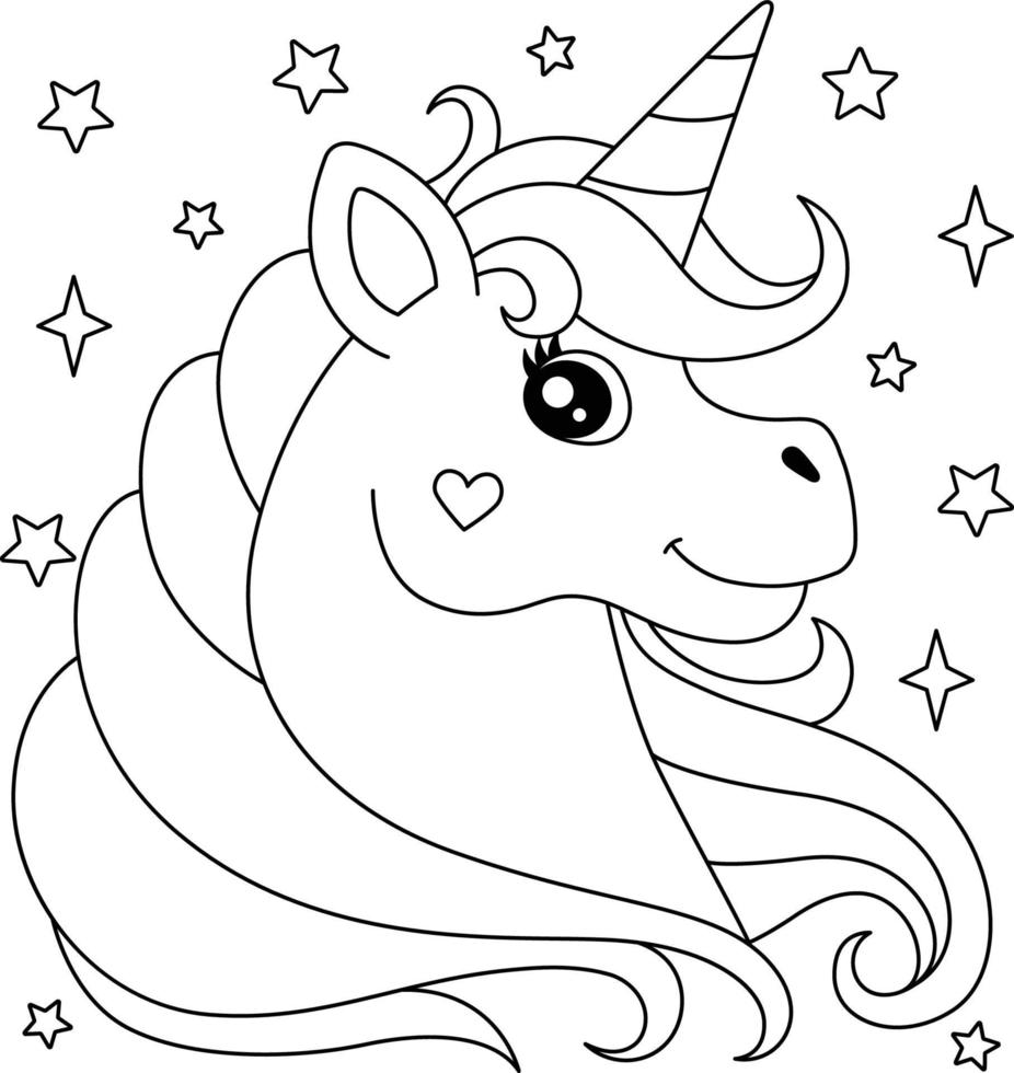 Pagina da colorare testa di unicorno per bambini vettore
