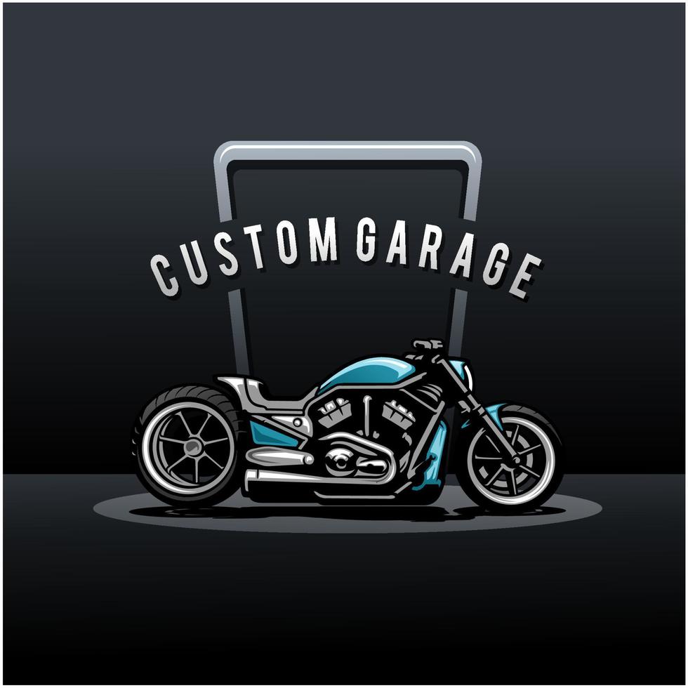 vettore dell'illustrazione del garage personalizzato della motocicletta