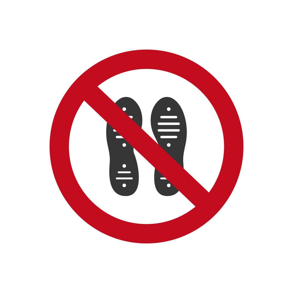 non fare un passo segno. impronta suole scarpe icona. non sopportare il segno rosso. simbolo per le aree pubbliche. vettore