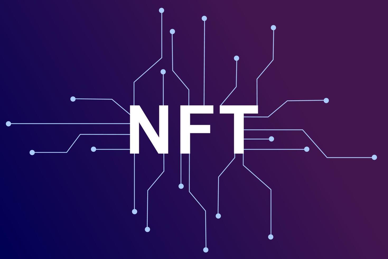 nft token non fungibile infografica con rete di linee e punti su sfondo scuro. pagare per oggetti da collezione unici nei giochi o nell'arte. illustrazione vettoriale piatta di nft con tecnologia blockchain per banner.