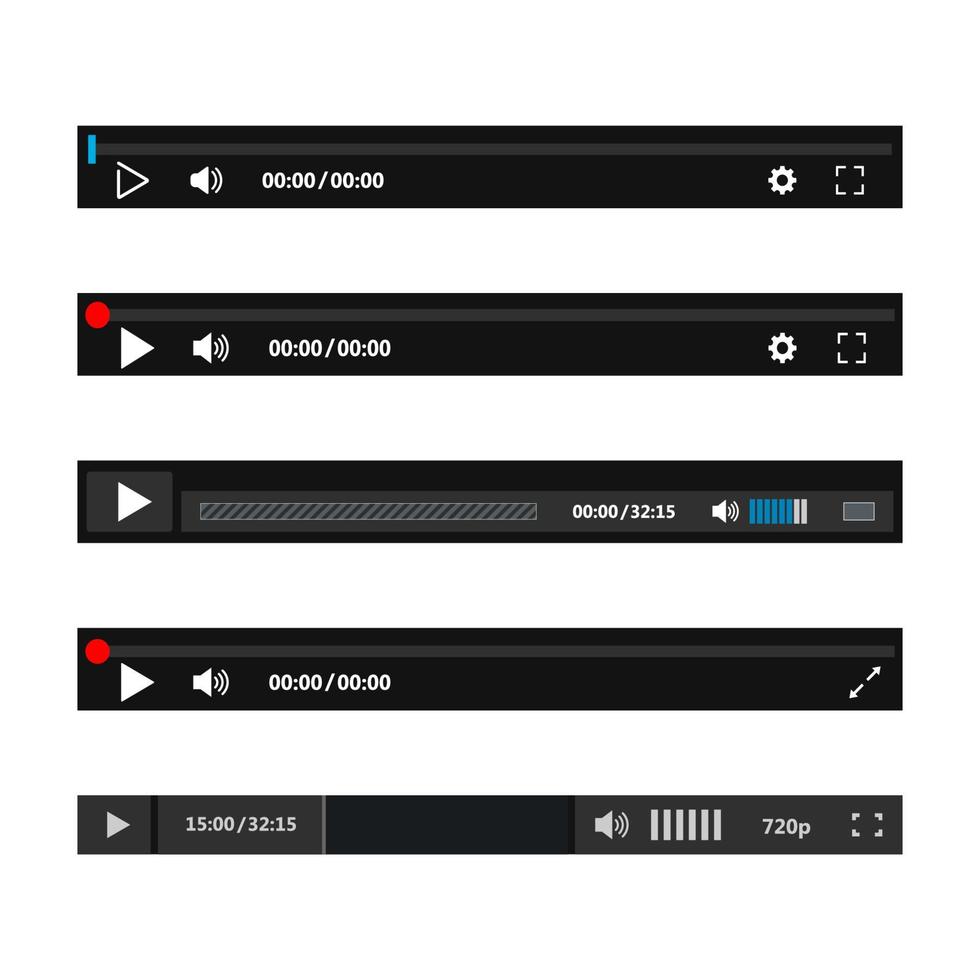 set di pannello di controllo del lettore multimediale. interfaccia di navigazione. vettore