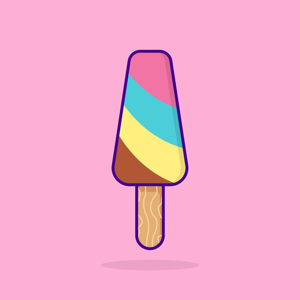 gelato alla frutta su stecco. gelato di cibo estivo su sfondo rosa. gelato carino congelato dolce su stick in stile cartone animato. illustrazione vettoriale isolata.