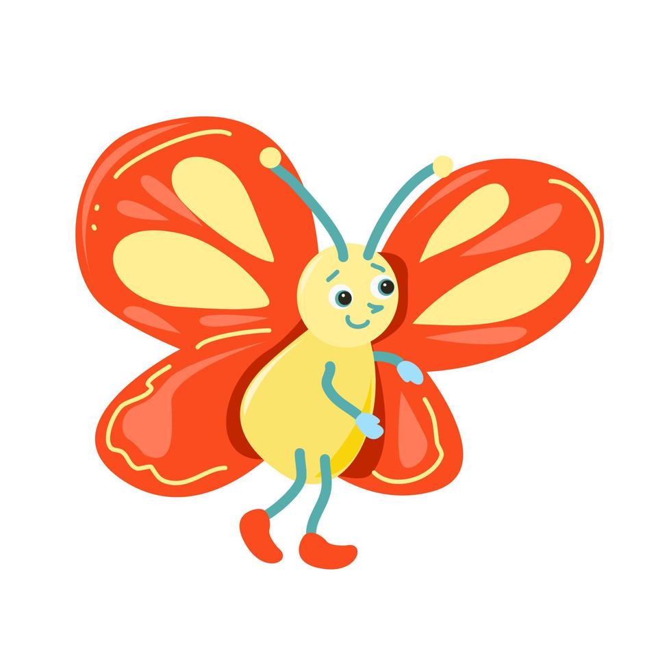 una farfalla gialla con le ali rosse. illustrazione per bambini. vettore