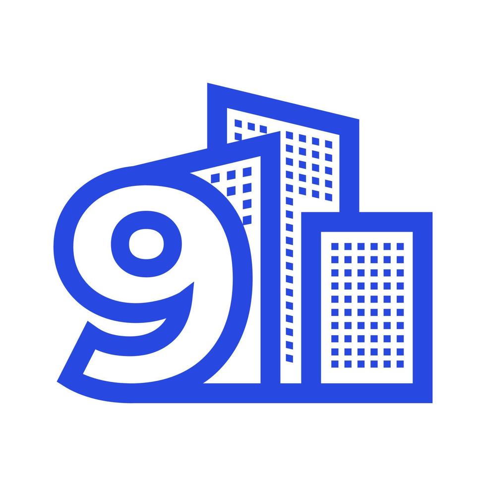 numero 9 nove con edificio proprietà appartamento logo design vettore grafico simbolo icona illustrazione idea creativa