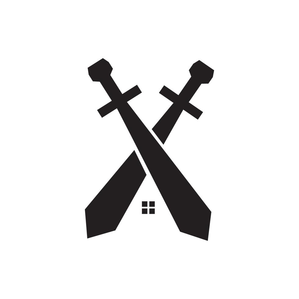 spada incrociata con design del logo domestico, illustrazione dell'icona del simbolo grafico vettoriale idea creativa