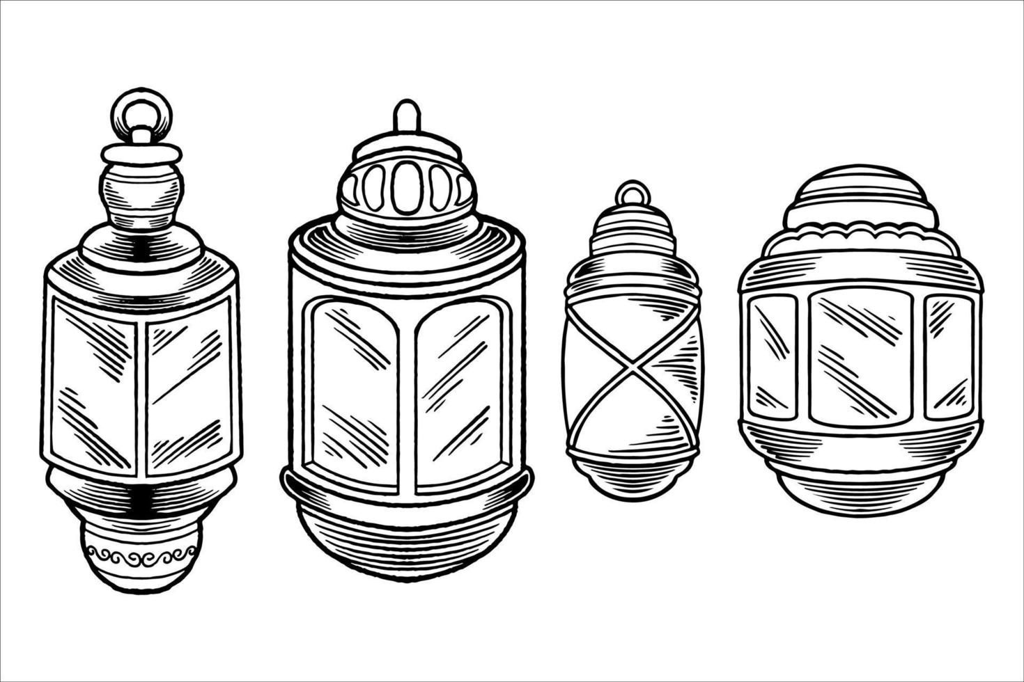 schizzo disegnato a mano di lanterne come elemento di ornamenti islamici vettore