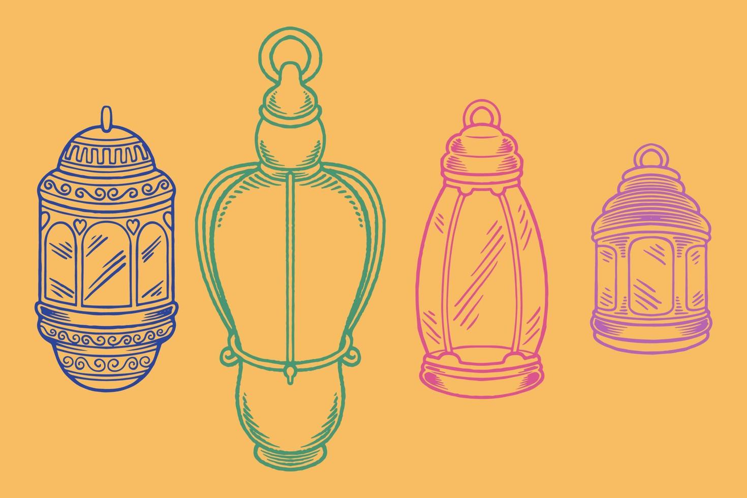 schizzo disegnato a mano di lanterne come elemento di ornamenti islamici vettore