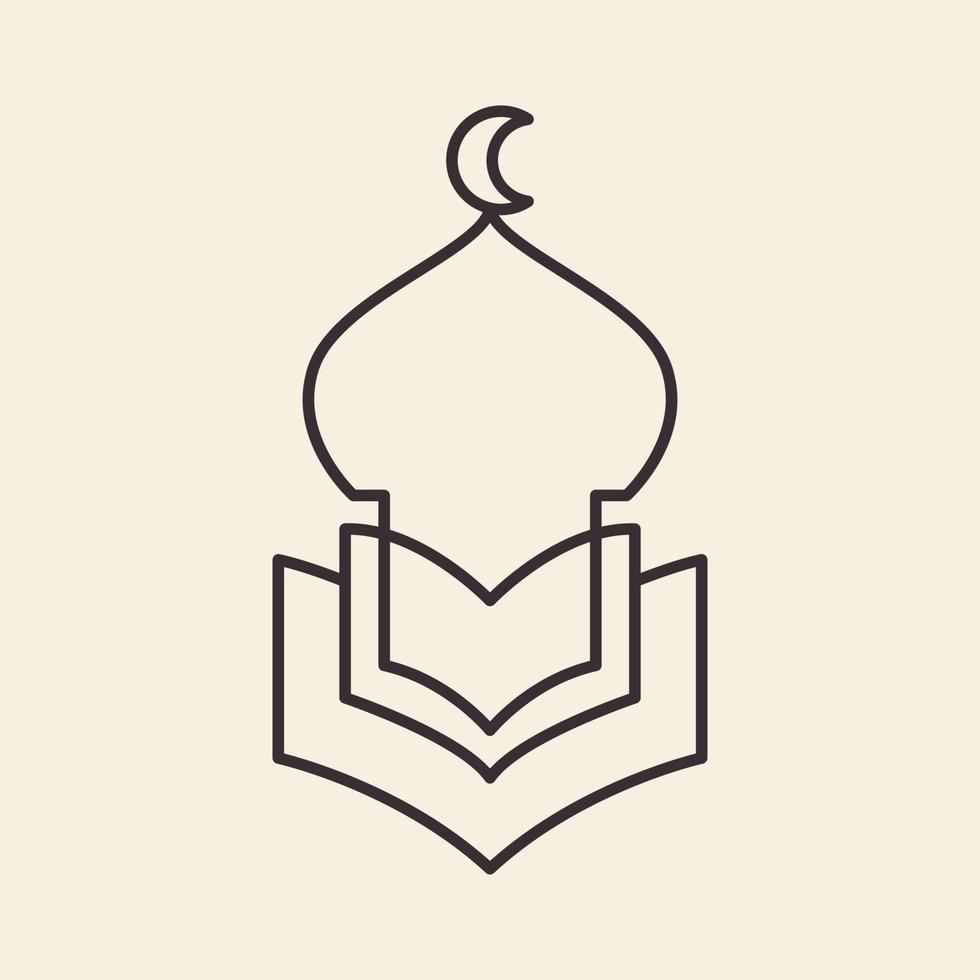 moschea hipster con disegno del logo del libro, illustrazione dell'icona del simbolo grafico vettoriale idea creativa