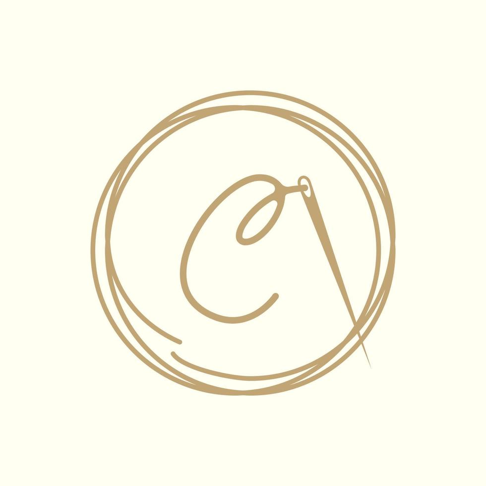 lettera c con ago per filato logo su misura disegno vettoriale simbolo grafico icona illustrazione idea creativa