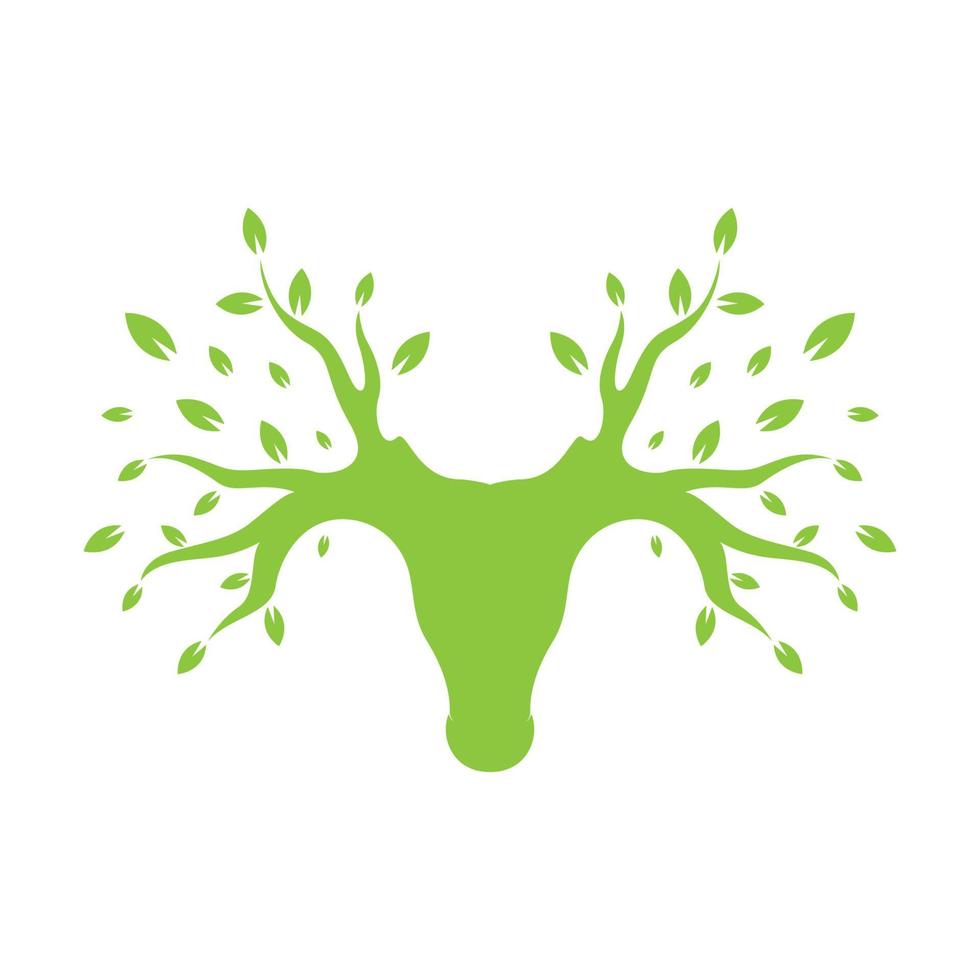 testa di cervo con disegno del logo del corno fogliare, illustrazione dell'icona del simbolo grafico vettoriale idea creativa