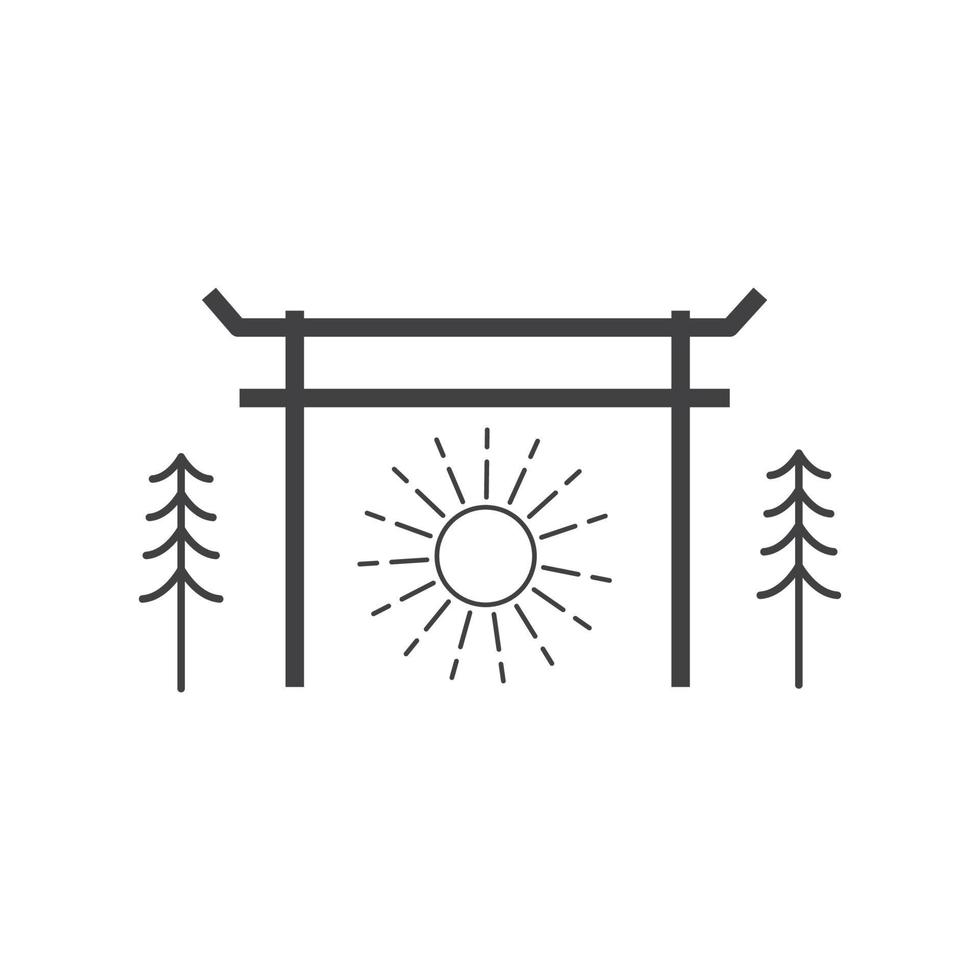 hipster giappone torii con logo sole disegno vettoriale simbolo grafico icona illustrazione idea creativa