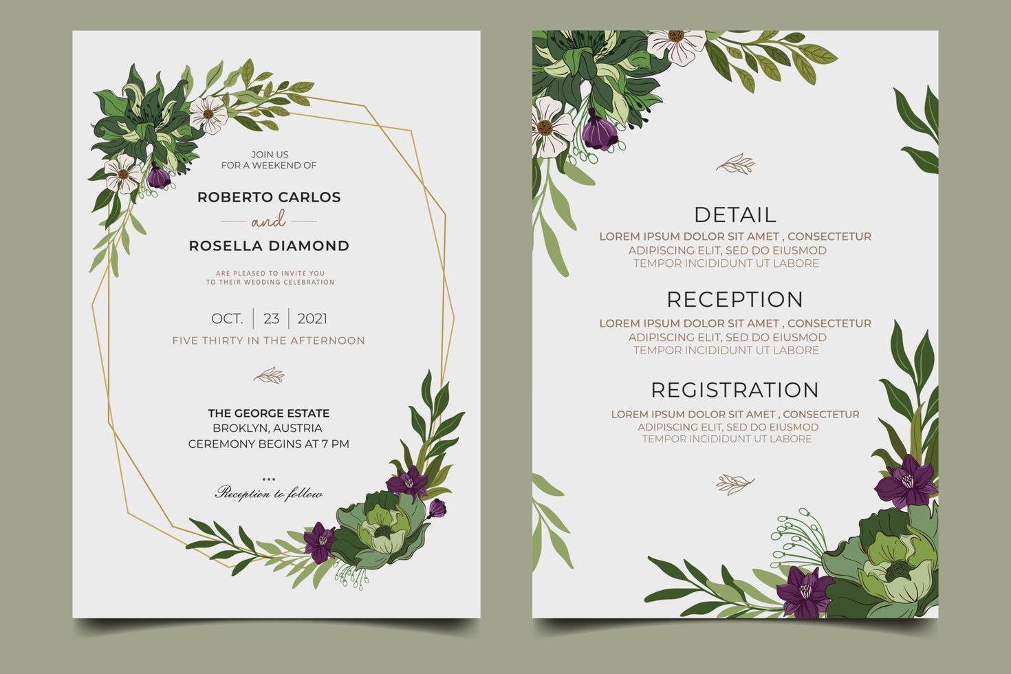 disegno floreale della carta dell'invito di nozze vettore