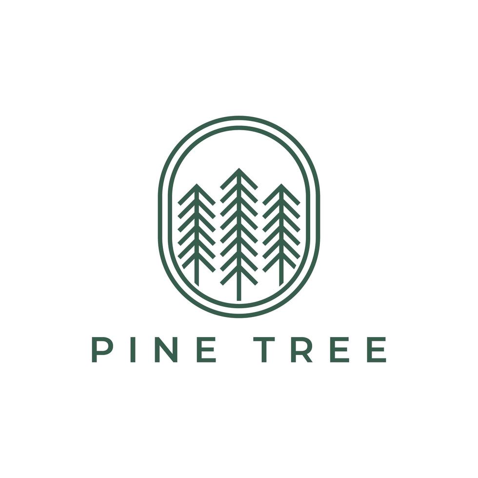 albero di pino in linea arte design del logo in stile vintage vettore