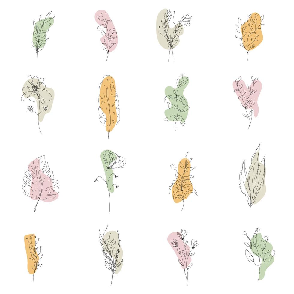 icona della storia. set di elementi di design disegnati a mano con fiori e foglie. vettore