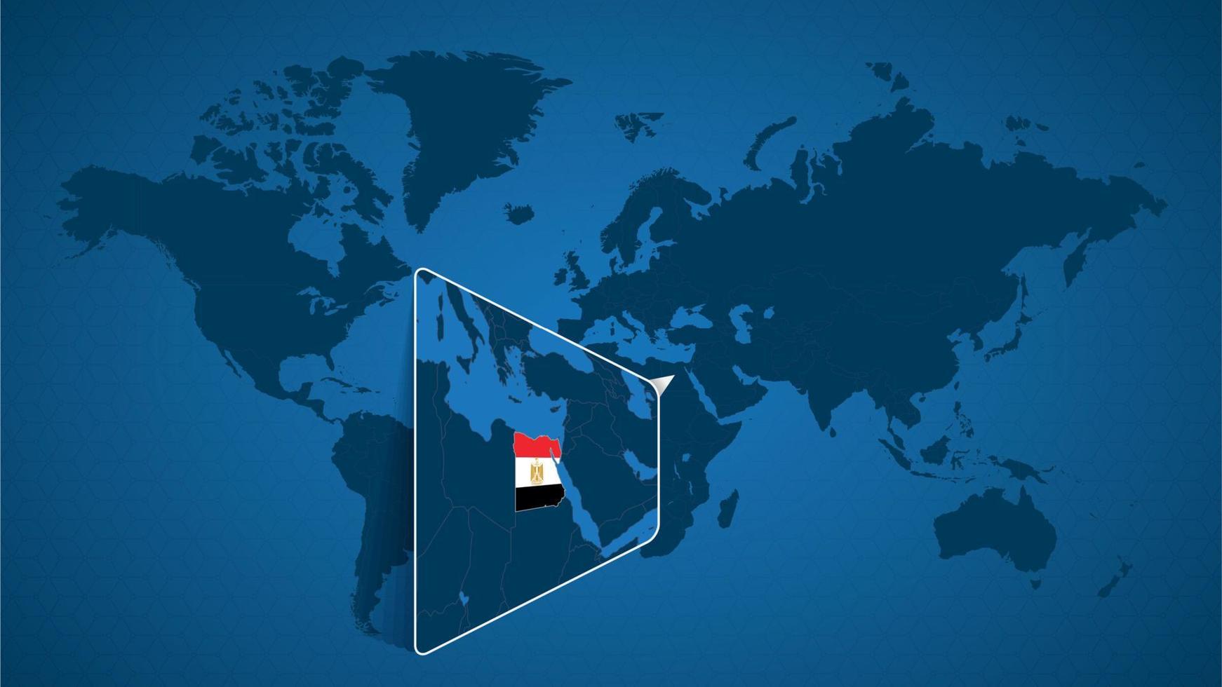 mappa del mondo dettagliata con mappa ingrandita appuntata dell'Egitto e dei paesi vicini. vettore