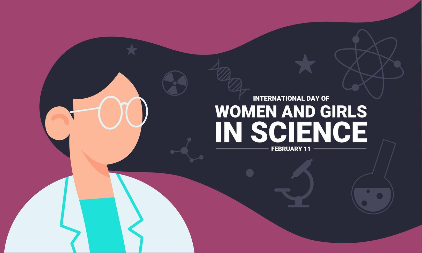 giornata internazionale delle donne e delle ragazze nella scienza. set di icone di scienza. illustrazione della donna giovane scienziato. illustrazione vettoriale. vettore