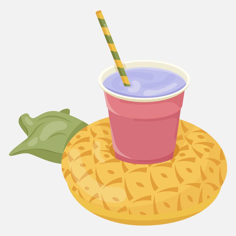 icona materasso gonfiabile a forma di ananas con cocktail per feste in piscina, vacanze al mare e vacanze in hotel vettore
