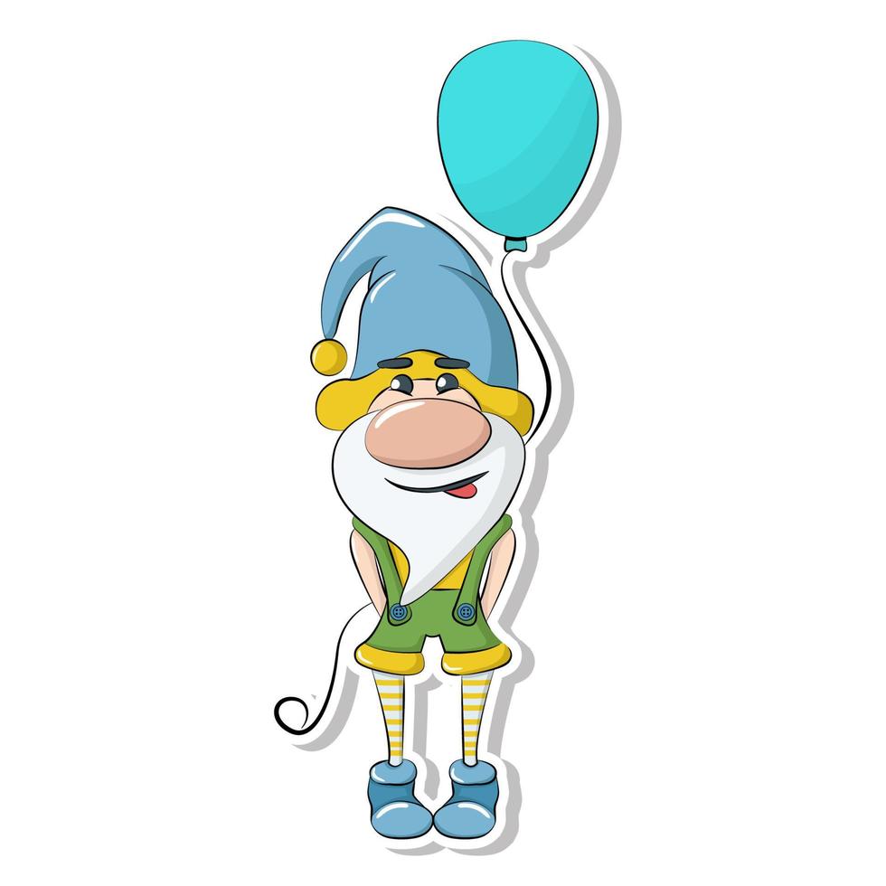 gnomo simpatico cartone animato con palloncino vettore