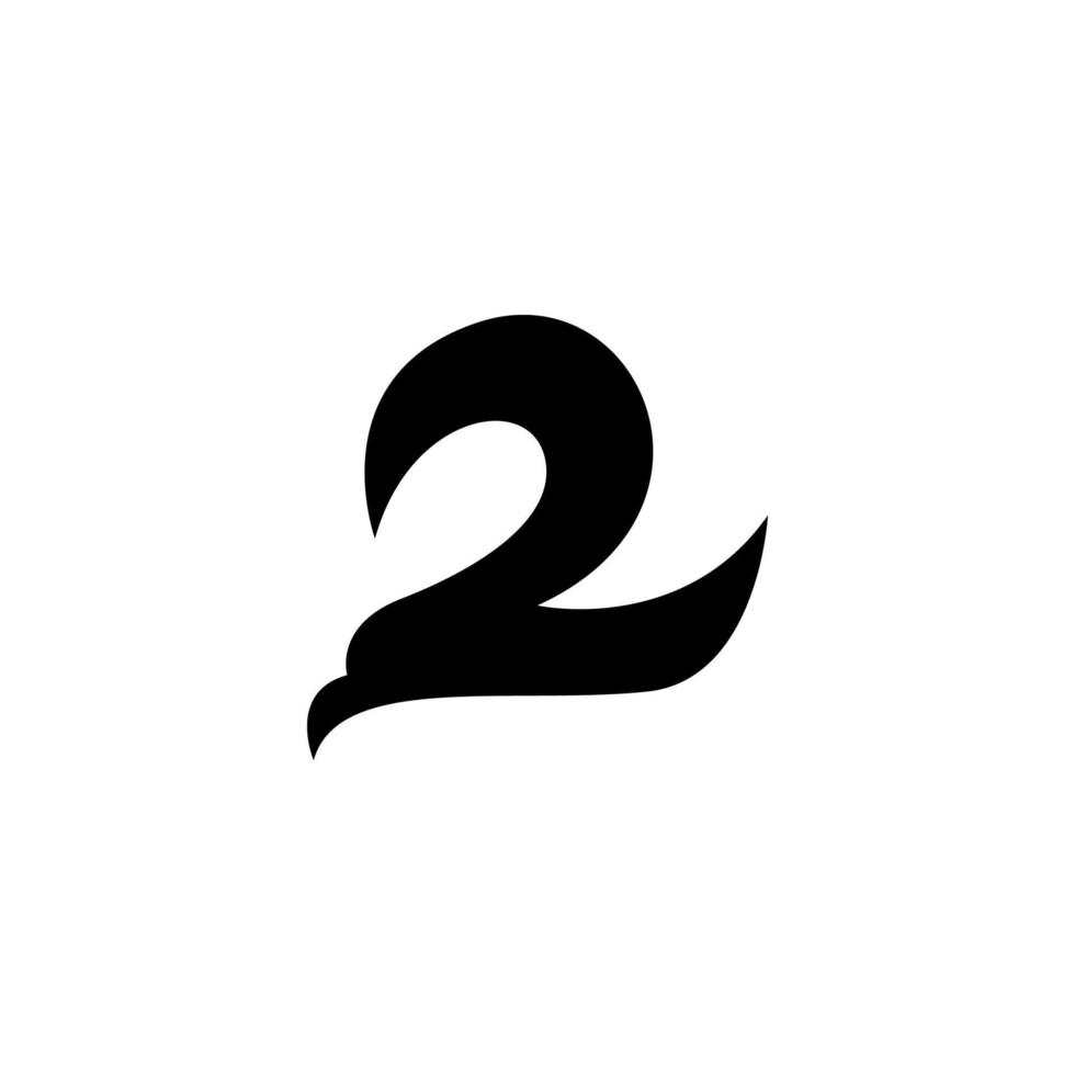 lettera numero 2 design del logo dell'aquila. lettera 2 iniziali numeriche. spazio negativo della siluetta della testa dell'aquila vettore