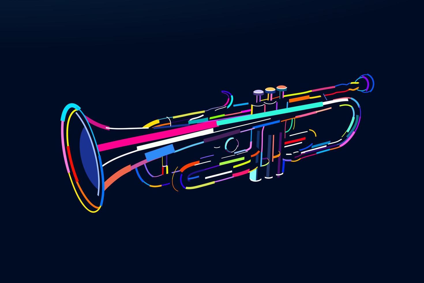 strumento musicale a fiato astratto di tromba da vernici multicolori. disegno colorato. illustrazione vettoriale di vernici