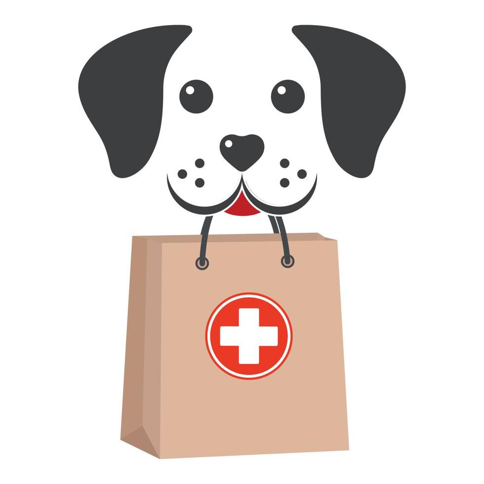 logo della clinica veterinaria. cane con borsa medica vettore